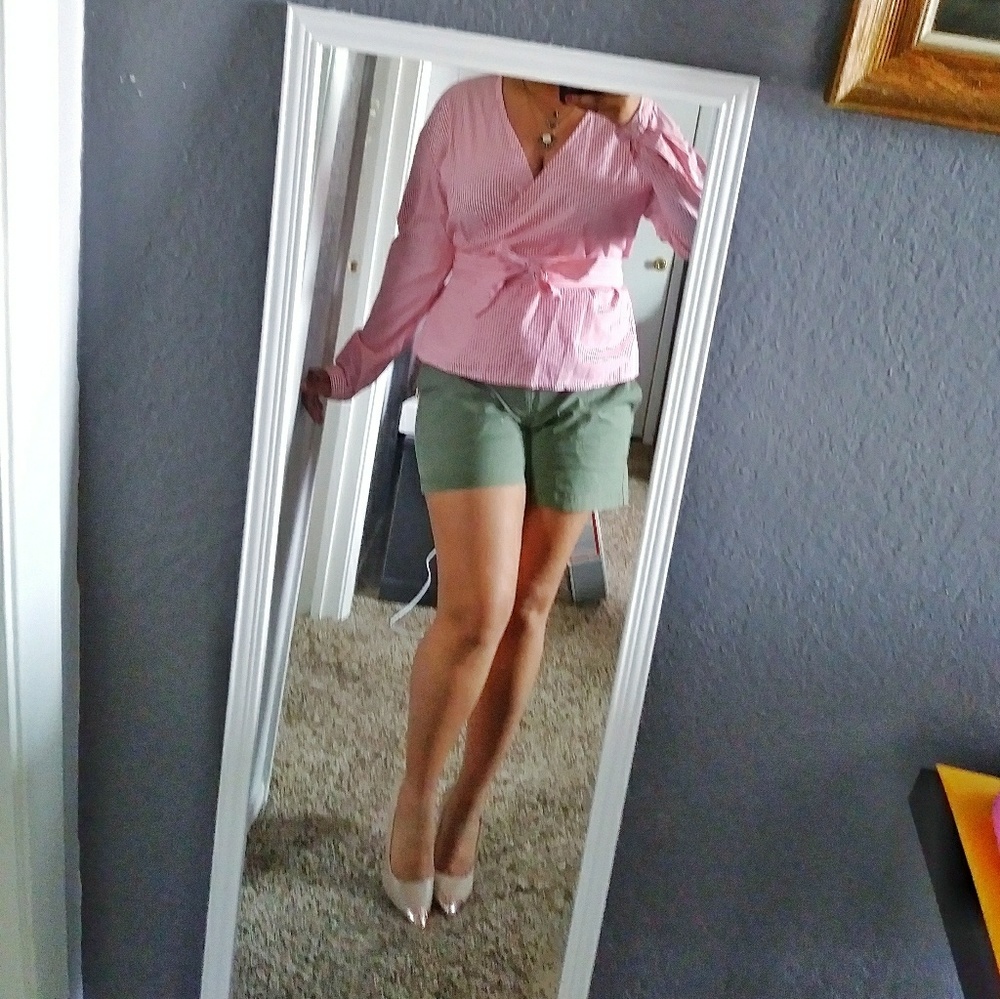 NWOT Red Striped Long Sleeve Wrap Shirt